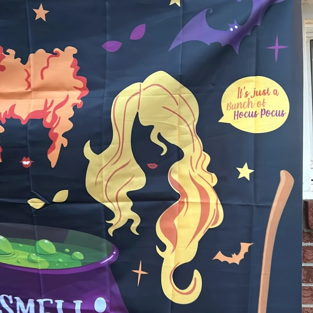 Hocus Pocus backdrop, I smell children, 3 x 4, New, Black, orange, green purple